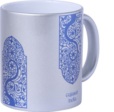 

toshakhana Silver Jali Work Ahmedabad India Ceramic Mug(300 ml), Blue;silver