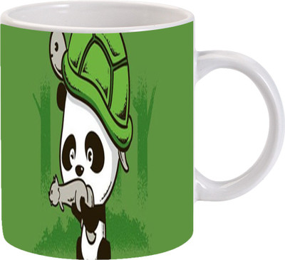 

Maison N Mode Green Cartton Coffee Ceramic Mug(330 ml), Multicolor