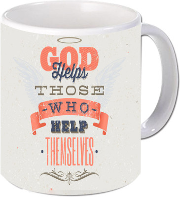 

Maison N Mode God Helps Coffee Ceramic Mug(330 ml), Multicolor