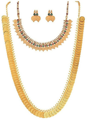 Beunew Temple Jewellery Golden Ginni Chain Every Occasion Necklace set Combo for women(DS310) Beads Gold-plated Plated Alloy Necklace Set