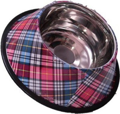 

Pawsitively Pet Care High Quality Check Print Multi Color Rounded Steel Pet Bowl(500 ml Multicolor)