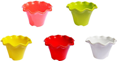 

Truphe Blossom Flower Pot, Hanging Pot Multi color ( 8 inch Pack of 5) Plant Container Set(Plastic)