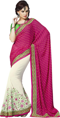 

Khushali Self Design, Embroidered, Embellished Fashion Georgette, Jacquard Saree(Pink, White, Green), Green;pink;white