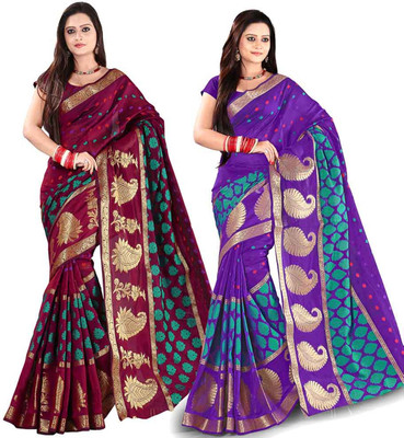 

Azara Lifestyle Embellished Banarasi Banarasi Silk Saree(Pack of 2, Maroon, Purple)