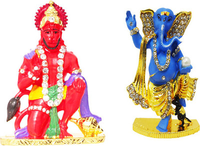 

FABZONE Combo of 2 Gold Plated Hindu Religious Hanuman & Ganesha God Statue Home Decor Showpiece Figurine Car Dashboard idol/Mandir Murti/Tempel Spiritual Gift item Decorative Showpiece - 8 cm(Gold Plated, Gold)