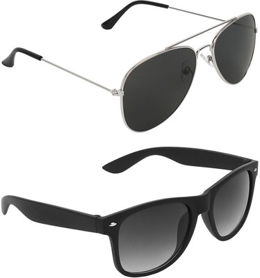 ABNER Aviator, Wayfarer Sunglasses(For Men & Women, Black, Black)