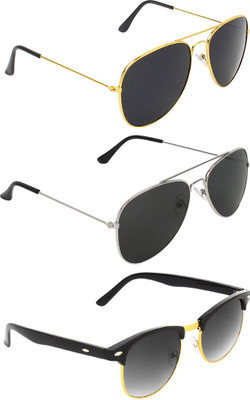 Abner Aviator, Aviator, Clubmaster Sunglasses(Black, Black, Black