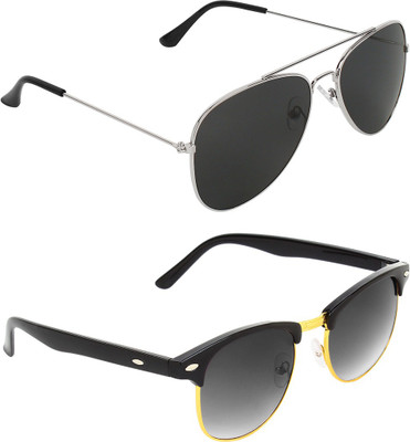 

Abner Aviator, Clubmaster Sunglasses(Black, Black