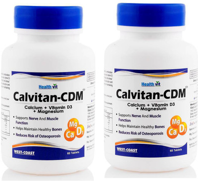 

HealthVit Calvitan-CDM Calcium + Vitamin D3 + Magnesium 60 Tablets pack of 4(60 No)