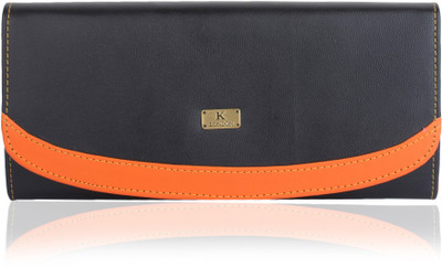 

K London Women Black, Orange Artificial Leather Wallet(7 Card Slots)