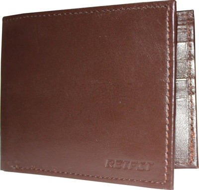 Retfit Men Brown Genuine Leather Wallet(8 Card Slots)