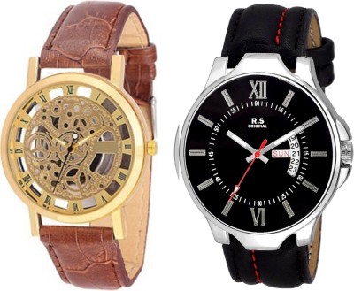 R S Original DIWALI DHAMAKA OFFER BOYS DATE & TIME SET OF 2 GOLD & BLACK RSO-78 series Watch  - For Men   Watches  (R S Original)