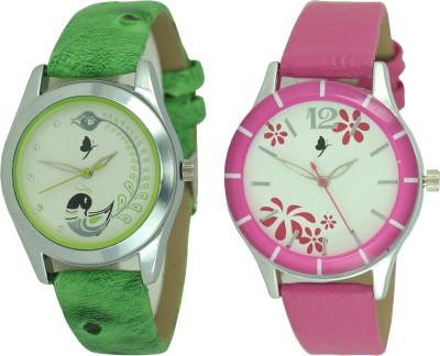 FASHION POOL LATEST UNIQUE WATCH COMBO OF PEACOCK & FLOWER WATCH DIWALI COLLECTION OF GREEN & PINK WATCH COMBO Watch  - For Girls   Watches  (FASHION POOL)