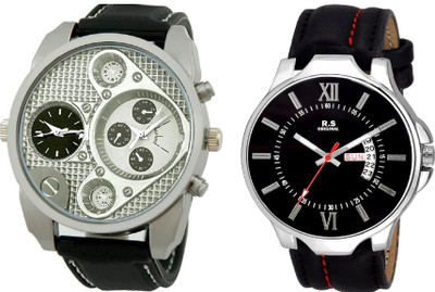 R S Original DIWALI DHAMAKA OFFER BOYS DATE & TIME SET OF 2 SILVER & BLACK RSO-80 series Watch  - For Men   Watches  (R S Original)