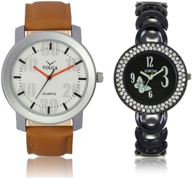 Volga VL27LR201 New Exclusive Collection Leather-Metal Diamond Studed Strap-Belt Mens Watches Best Offer Combo Watch  - For Boys   Watches  (Volga)