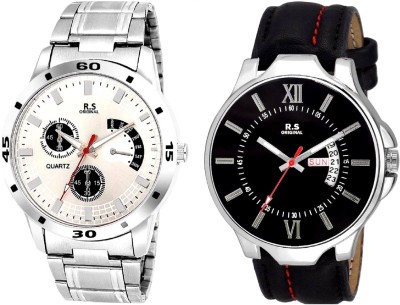 R S Original DIWALI DHAMAKA OFFER BOYS DATE & TIME SET OF 2 WHITE & BLACK RSO-69 series Watch  - For Men   Watches  (R S Original)