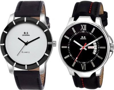 R S Original DIWALI DHAMAKA OFFER BOYS DATE & TIME SET OF 2 WHITE & BLACK RSO-76 series Watch  - For Men   Watches  (R S Original)