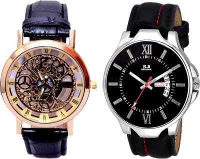 R S Original DIWALI DHAMAKA OFFER BOYS DATE & TIME SET OF 2 GOLD & BLACK RSO-177 Watch  - For Men   Watches  (R S Original)