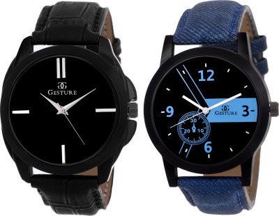 Gesture 1661-Combo Of 2 Stylish Black And Blue Watch  - For Men   Watches  (Gesture)