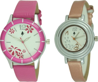 FASHION POOL LATEST FOXTER PINK FLOWER DESIGN & BROWN PEACOCK DESIGN WOMEN ANALOG WATCH DIWALI COLLECTION OF COMBO WATCHES Watch  - For Girls   Watches  (FASHION POOL)