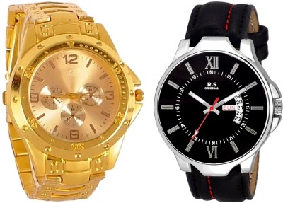 R S Original DIWALI DHAMAKA OFFER BOYS DATE & TIME SET OF 2 GOLD & BLACK RSO-65 series Watch  - For Men   Watches  (R S Original)