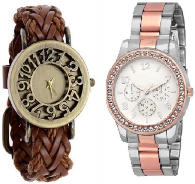 DECLASSE Classic Vintage Hollow Leather & DIAMOND STUDDED CHRONOGRAPH PATTERN PARTY WEAR SET OF TWO Watch  - For Women   Watches  (Declasse)
