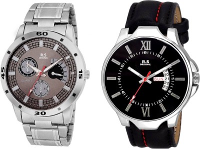 R S Original DIWALI DHAMAKA OFFER BOYS DATE & TIME SET OF 2 GREY &BLACK RSO-75 series Watch  - For Men   Watches  (R S Original)