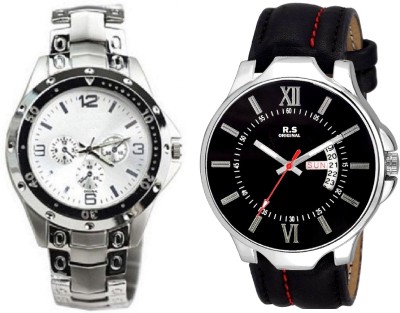 R S Original DIWALI DHAMAKA OFFER BOYS DATE & TIME SET OF 2 WHITE & BLACK RSO-66 series Watch  - For Men   Watches  (R S Original)