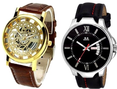 R S Original DIWALI DHAMAKA OFFER BOYS DATE & TIME SET OF 2 GOLD & BLACK RSO-79 series Watch  - For Men   Watches  (R S Original)
