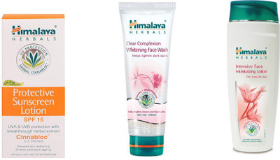 

Himalaya Protective Sunscreen Lotion, Clear Complexion Whitening Face Wash, Intensive Face Moisturizing Lotion(Set of 3)