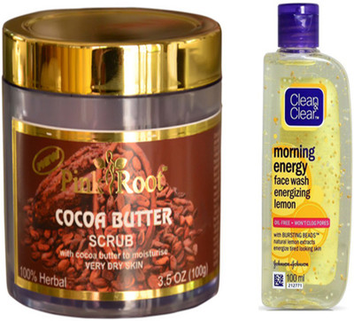 

Pink Root COCOA BUTTER SCRUB WITH CLEAN N CLEAR LEMON FACE WASH(Set of 2)