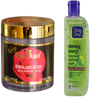 

Pink Root ENGLISH ROSE GEL SCRUB WITH CLEAN N CLEAR APPLE FACE WASH(Set of 2)