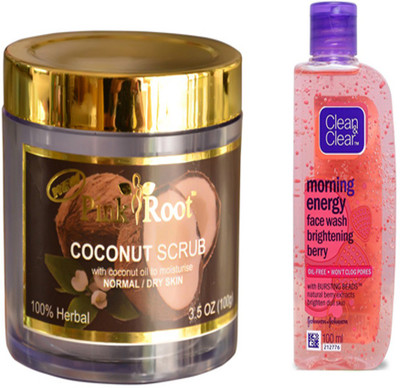 

Pink Root COCONUT SCRUB WITH CLEAN N CLEAR BERRY FACE WASH(Set of 2)