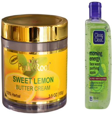 

Pink Root SWEET LEMON BUTTER CREAM WITH CLEAN N CLEAR APPLE FACE WASH(Set of 2)