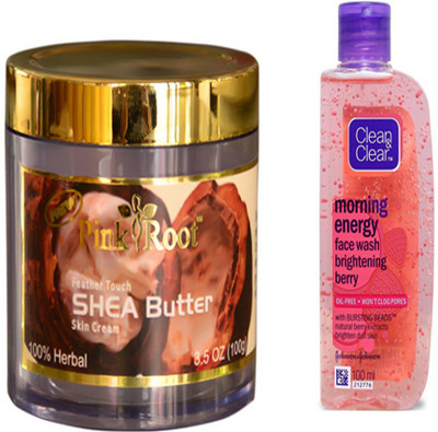

Pink Root SHEA BUTTER CREAM WITH CLEAN N CLEAR BERRY FACE WASH(Set of 2)