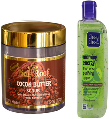 

Pink Root COCOA BUTTER SCRUB WITH CLEAN N CLEAR APPLE FACE WASH(Set of 2)