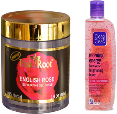

Pink Root ENGLISH ROSE GEL SCRUB WITH CLEAN N CLEAR BERRY FACE WASH(Set of 2)