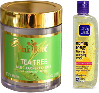 

Pink Root TEA TREE CLARIFYING MASK WITH CLEAN N CLEAR LEMON FACE WASH(Set of 2)