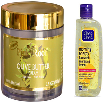 

Pink Root OLIVE BUTTER CREAM WITH CLEAN N CLEAR LEMON FACE WASH(Set of 2)