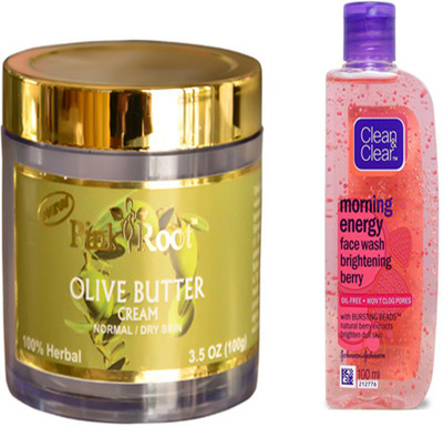 

Pink Root OLIVE BUTTER CREAM WITH CLEAN N CLEAR BERRY FACE WASH(Set of 2)