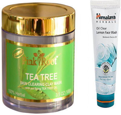 

Pink Root TEA TREE CLARIFYING MASK WITH HIMALAYA OIL CLEAR LEMON FACE WASH(Set of 2)