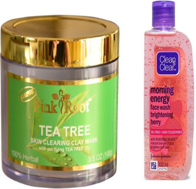 

Pink Root TEA TREE CLARIFYING MASK WITH CLEAN N CLEAR BERRY FACE WASH(Set of 2)
