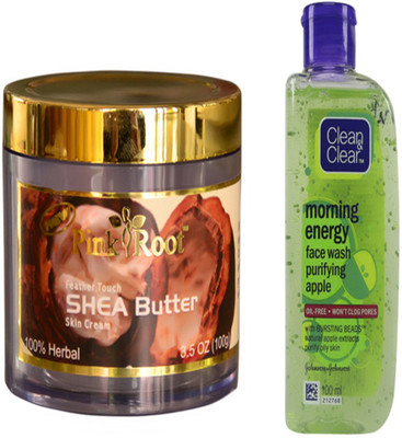 

Pink Root SHEA BUTTER CREAM WITH CLEAN N CLEAR APPLE FACE WASH(Set of 2)