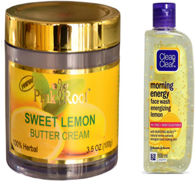 

Pink Root SWEET LEMON BUTTER CREAM WITH CLEAN N CLEAR LEMON FACE WASH(Set of 2)