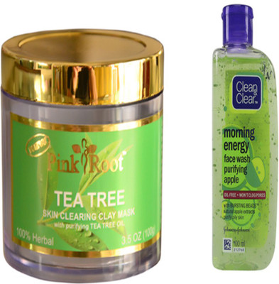 

Pink Root TEA TREE CLARIFYING MASK WITH CLEAN N CLEAR APPLE FACE WASH(Set of 2)