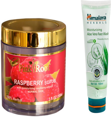Pink Root RASPBERRY SCRUB WITH HIMALAYA ALOEVERA FACE WASH(Set of 2)