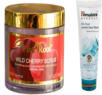 

Pink Root WILD CHERRY SCRUB WITH HIMALAYA OIL CLEAR LEMON FACE WASH(Set of 2)