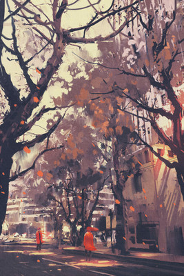 couple in city street canvas art Canvas Art(27 inch X 18 inch, Rolled)