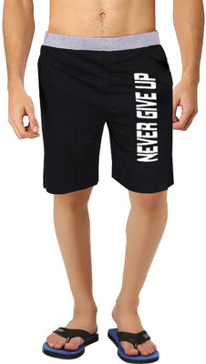 HOTFITS Printed Men Black Basic Shorts