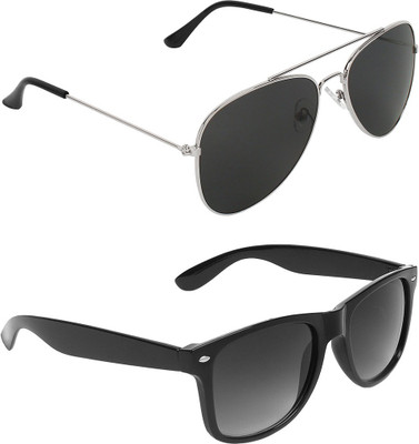 ABNER Aviator, Wayfarer Sunglasses(For Men & Women, Black, Black)